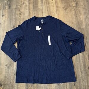 Croft & Barrow Henley Shirt Mens 2XB Blue Extra Soft Long Sleeve Big & Tall NWT
